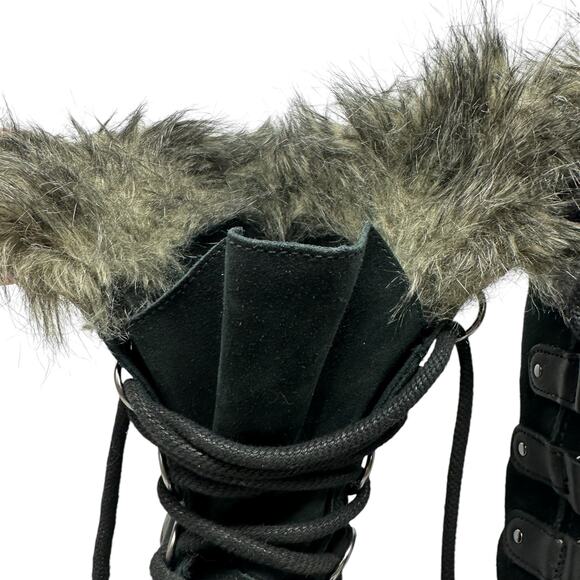 Sorel Joan of Ark Snow Boot Womens 7 Black Suede Faux Fur Waterproof Lace Up - Picture 6 of 12